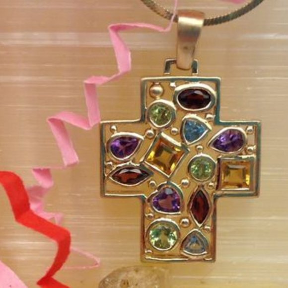 10K Yellow Gold Multi-Gemstone Pendant
